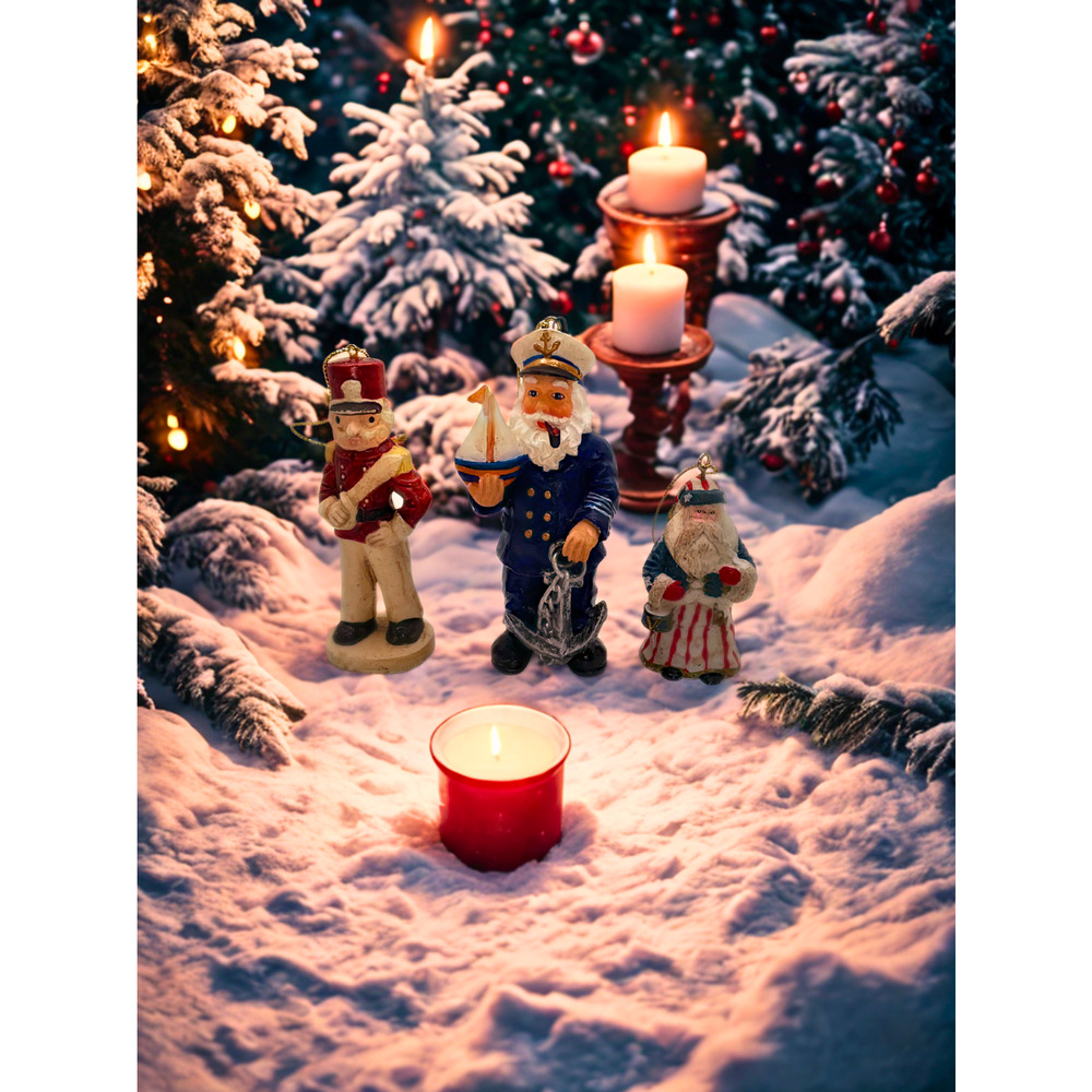 Kurt S Adler Wooden Toy Soldier Santa Captain Christmas Ornaments Lot Of 3 - Picture 2 of 13